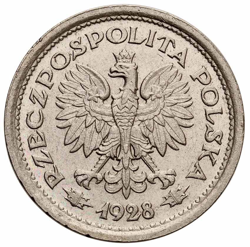 II RP 1 złoty 1928, bez napisu PRÓBA, nikiel z kolekcji Włodzimierza Głuchowskiego
